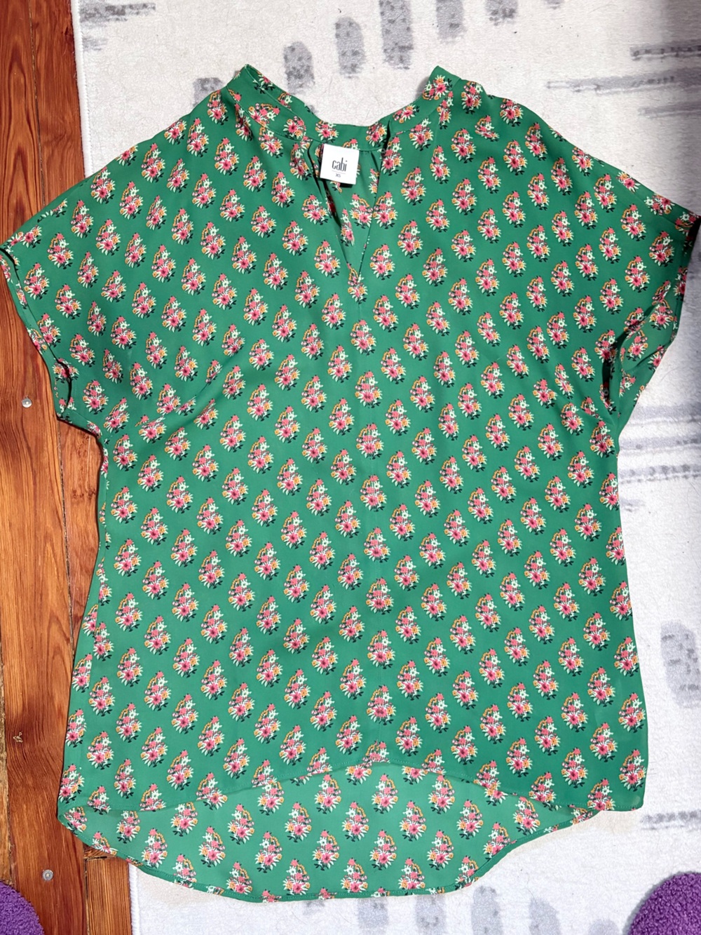 CAbi Green Floral Short-Sleeve Blouse